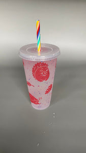 Red hedgehog colour changing cold cup. Cold colour changing 24oz cup