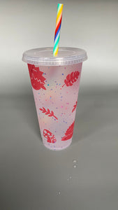 Red hedgehog colour changing cold cup. Cold colour changing 24oz cup