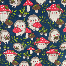 Load image into Gallery viewer, Navy Hedgehogs with Mushroom Hats mini bean bag photo prop