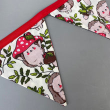 Load image into Gallery viewer, Cream Hedgehogs with Mushroom Hats miniature bunting. Viv decorations. Cage decorations.