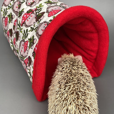 Cream Hedgehogs with Mushroom Hats bunker. Hedgehog and guinea pig bed. Padded fleece lined house.