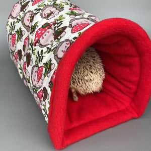 Cream Hedgehogs with Mushroom Hats bunker. Hedgehog and guinea pig bed. Padded fleece lined house.