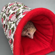 Load image into Gallery viewer, Cream Hedgehogs with Mushroom Hats bunker. Hedgehog and guinea pig bed. Padded fleece lined house.