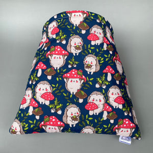 LARGE Hedgehogs with Mushroom Hats cosy snuggle cave. Padded stay open snuggle cave.