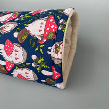 Load image into Gallery viewer, Hedgehogs with Mushroom Hats cosy snuggle cave. Padded stay open snuggle sack.