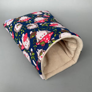 Hedgehogs with Mushroom Hats cosy snuggle cave. Padded stay open snuggle sack.