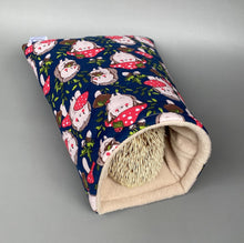 Load image into Gallery viewer, Hedgehogs with Mushroom Hats cosy snuggle cave. Padded stay open snuggle sack.
