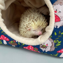 Load image into Gallery viewer, LARGE Hedgehogs with Mushroom Hats cosy bed. Cosy cube. Cuddle house.