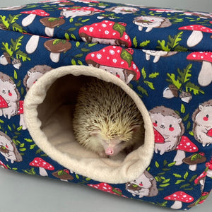 LARGE Hedgehogs with Mushroom Hats cosy bed. Cosy cube. Cuddle house.