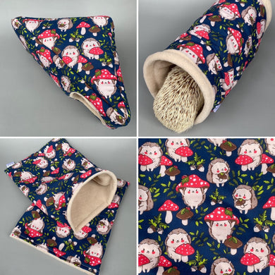 Hedgehogs with Mushroom Hats full cage set. Corner house, snuggle sack, tunnel set for hedgehogs