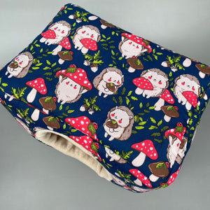 LARGE Hedgehogs with Mushroom Hats full cage set. Large cosy house, snuggle sack, tunnel set for hedgehog or guinea pigs.