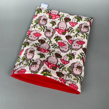 Load image into Gallery viewer, Cream Hedgehogs with Mushroom Hats snuggle sack or snuggle pouch. Fleece lined sleeping bag for hedgehogs, guinea pigs and small animals