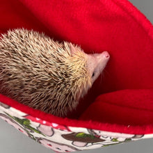 Load image into Gallery viewer, Cream Hedgehogs with Mushroom Hats bonding scarf for hedgehogs and small pets. Bonding pouch. Fleece lined.
