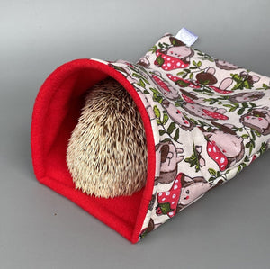 Cream Hedgehogs with Mushroom Hats full cage set. Cube house, snuggle sack, tunnel cage set for hedgehog or small pet.