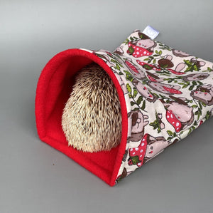 Cream Hedgehogs with Mushroom Hats full cage set. Tent house, snuggle sack, tunnel cage set for hedgehog or small pet.