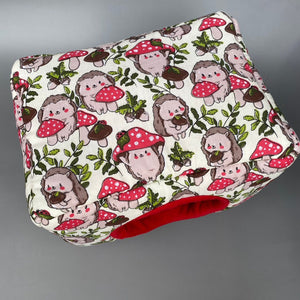 LARGE Cream Hedgehogs with Mushroom Hats full cage set. Large cosy house, snuggle sack, tunnel set for hedgehog or guinea pigs.