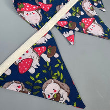 Load image into Gallery viewer, Hedgehogs with Mushroom Hats miniature bunting. Viv decorations. Cage decorations.