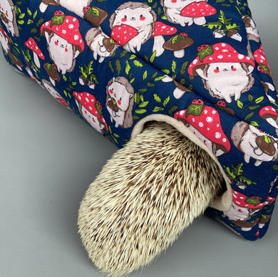 Hedgehogs with Mushroom Hats corner house. Hedgehog and small pet house.