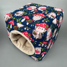 Load image into Gallery viewer, Hedgehogs with Mushroom Hats cosy cube house. Hedgehog and guinea pig cube house.