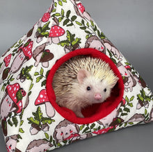 Load image into Gallery viewer, Cream Hedgehogs with Mushroom Hats tent house. Hedgehog and small animal house. Padded fleece lined house.