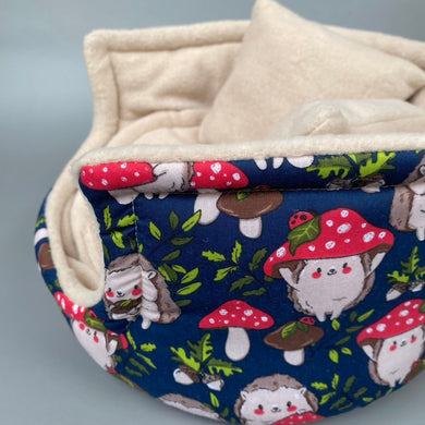 LARGE Hedgehogs with Mushroom Hats cuddle cup. Pet sofa. Guinea pig bed.