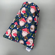 Load image into Gallery viewer, Hedgehogs with Mushroom Hats cosy snuggle cave. Padded stay open snuggle sack.