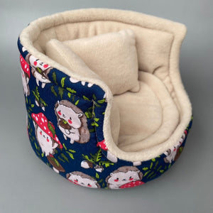 Hedgehogs with Mushroom Hats cuddle cup. Pet sofa. Hedgehog and small guinea pig bed.
