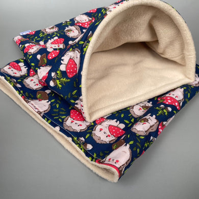 LARGE Hedgehogs with Mushroom Hats snuggle sack. Snuggle pouch/sleeping bag for hedgehogs, guinea pig and other small animals.