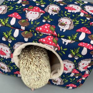 LARGE Hedgehogs with Mushroom Hats cosy bed. Cosy cube. Cuddle house.