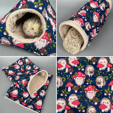 Hedgehogs with Mushroom Hats full cage set. Tent house, snuggle sack, tunnel set for hedgehogs