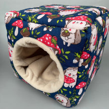 Load image into Gallery viewer, Hedgehogs with Mushroom Hats full cage set. Cube house, snuggle sack, tunnel cage set for hedgehogs
