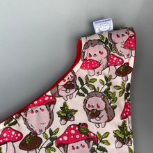 Load image into Gallery viewer, Cream Hedgehogs with Mushroom Hats bonding scarf for hedgehogs and small pets. Bonding pouch. Fleece lined.