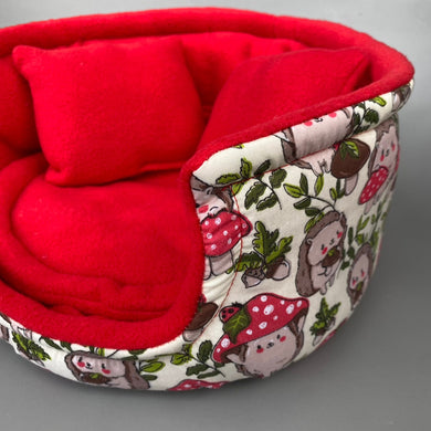 LARGE Cream Hedgehogs with Mushroom Hats cuddle cup. Pet sofa. Guinea pig bed. Pet beds. Fleece bed. Fleece sofa. Pet sofa.