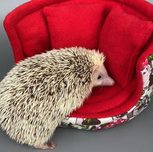 Load image into Gallery viewer, Cream Hedgehogs with Mushroom Hats cuddle cup. Pet sofa. Hedgehog and small guinea pig bed. Small pet beds. Fleece sofa bed.