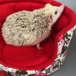 Cream Hedgehogs with Mushroom Hats cuddle cup. Pet sofa. Hedgehog and small guinea pig bed. Small pet beds. Fleece sofa bed.