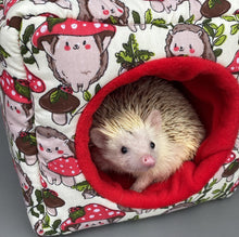 Load image into Gallery viewer, Cream Hedgehogs with Mushroom Hats full cage set. Cube house, snuggle sack, tunnel cage set for hedgehog or small pet.