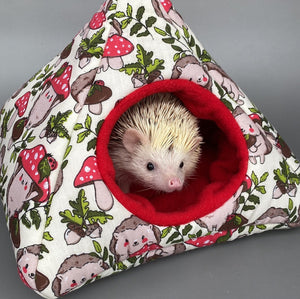 Cream Hedgehogs with Mushroom Hats full cage set. Tent house, snuggle sack, tunnel cage set for hedgehog or small pet.