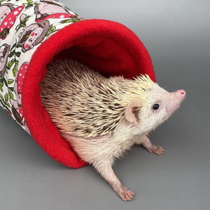 Cream Hedgehogs with Mushroom Hats full cage set. Tent house, snuggle sack, tunnel cage set for hedgehog or small pet.