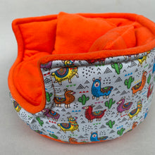 Load image into Gallery viewer, LARGE Drama Llama cuddle cup. Pet sofa. Guinea pig bed. Pet beds. Fleece sofa bed.