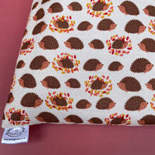 Load image into Gallery viewer, Autumn Hedgehogs cosy snuggle cave. Padded stay open hedgehog bed.