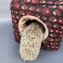 Load image into Gallery viewer, Autumn hedgehogs cosy cube house. Hedgehog and guinea pig padded fleece lined house.