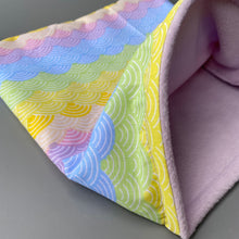 Load image into Gallery viewer, LARGE Pastel rainbows snuggle sack. Snuggle pouch/sleeping bag for hedgehogs, guinea pig and other small animals.