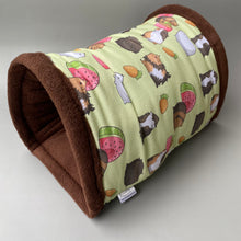 Load image into Gallery viewer, Guinea pigs mini set. LARGE size tunnel, snuggle sack and toys. Guinea pig fleece tunnel and sleeping pouch.