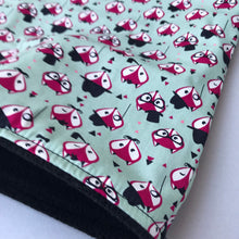 Load image into Gallery viewer, Dapper Mr Fox snuggle sack. Small animal sleeping bag. Fleece lined.