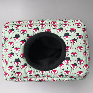 LARGE Dapper Mr Fox cosy bed. Cosy cube. Cuddle Cube. Guinea pig bed. Fleece hidey.