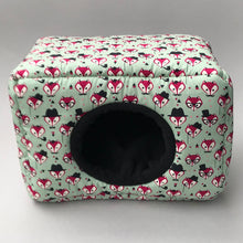 Load image into Gallery viewer, LARGE Dapper Mr Fox cosy bed. Cosy cube. Cuddle Cube. Guinea pig bed. Fleece hidey.