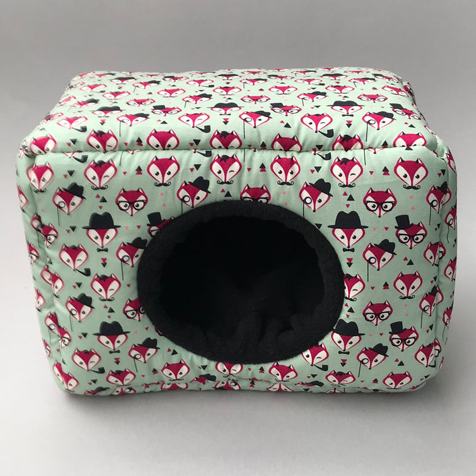 LARGE Dapper Mr Fox cosy bed. Cosy cube. Cuddle Cube. Guinea pig bed. Fleece hidey.
