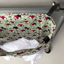 Load image into Gallery viewer, Dapper Mr Fox hanging hay bag for guinea pigs. Cotton hay feeder.
