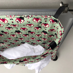 Dapper Mr Fox hanging hay bag for guinea pigs. Cotton hay feeder.