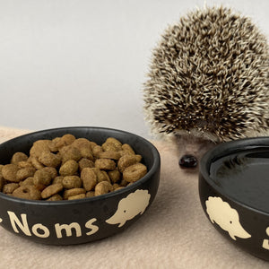 Ceramic hedgehog food and water bowls. Noms and slurp bowls.